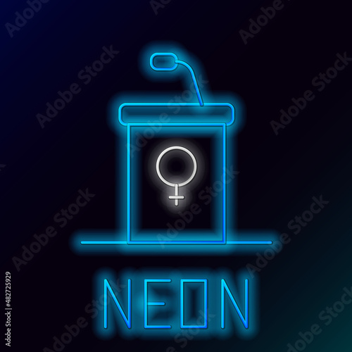 Glowing neon line Stage stand or debate podium rostrum icon isolated on black background. Conference speech tribune. Colorful outline concept. Vector