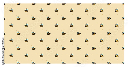 Cute Cartoon Bee Yellow Black Neutral Nursery Seamless Pattern Vector Illustration Background