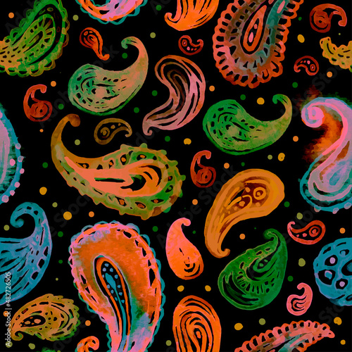 Seamless watercolor paisley pattern