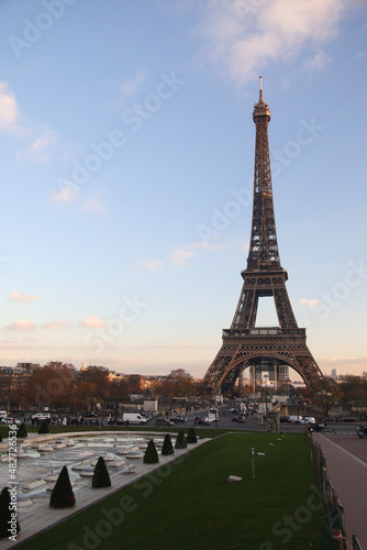 The view of the Eiffel tower from Trocadero hill, Paris