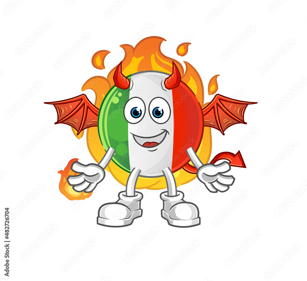 italy flag demon with wings character. cartoon mascot vector