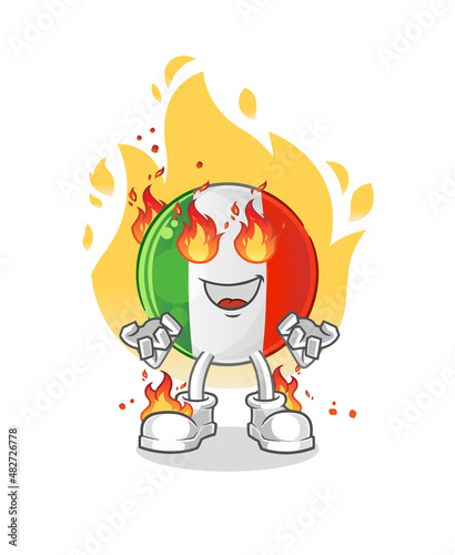 italy flag on fire mascot. cartoon vector