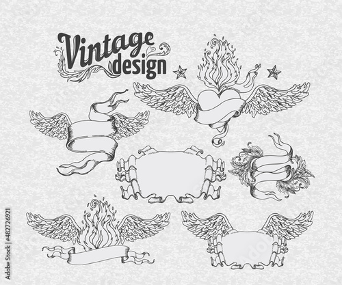 Vintage design elements set. Ribbons. Vector illustration.