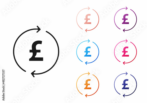 Black Coin money with pound sterling symbol icon isolated on white background. Banking currency sign. Cash symbol. Set icons colorful. Vector