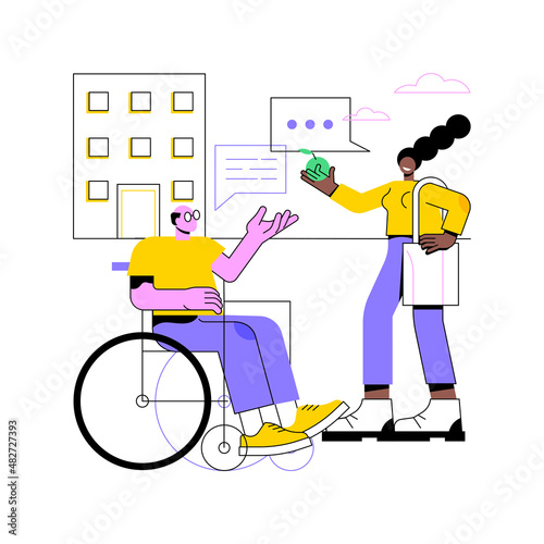 Social adaptation of disabled people abstract concept vector illustration. Adaptation of children with disability, adapting to social environment, technology for disabled people abstract metaphor.