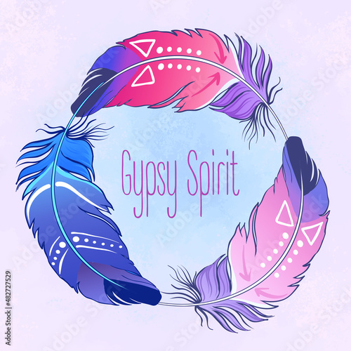 Hand drawn vector painted bird feathers isolated on white background. Colorfu...