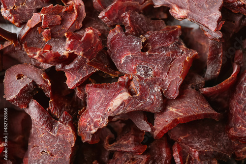 Spicy beef jerky as background