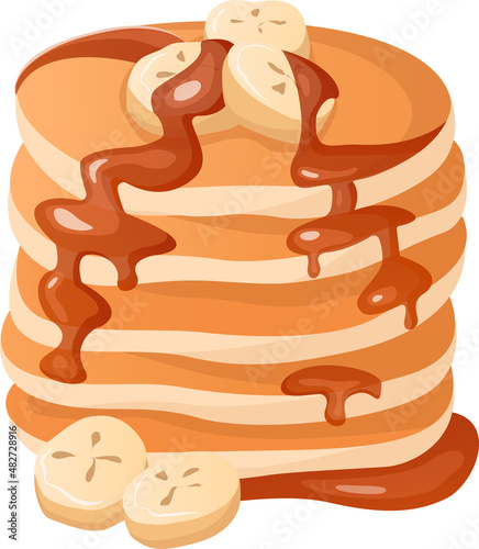 Vector pancakes with banana and maple syrup