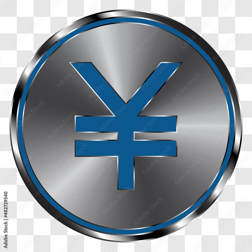 Obraz premium Yen simple icon vector on metal round button. Transparent grid