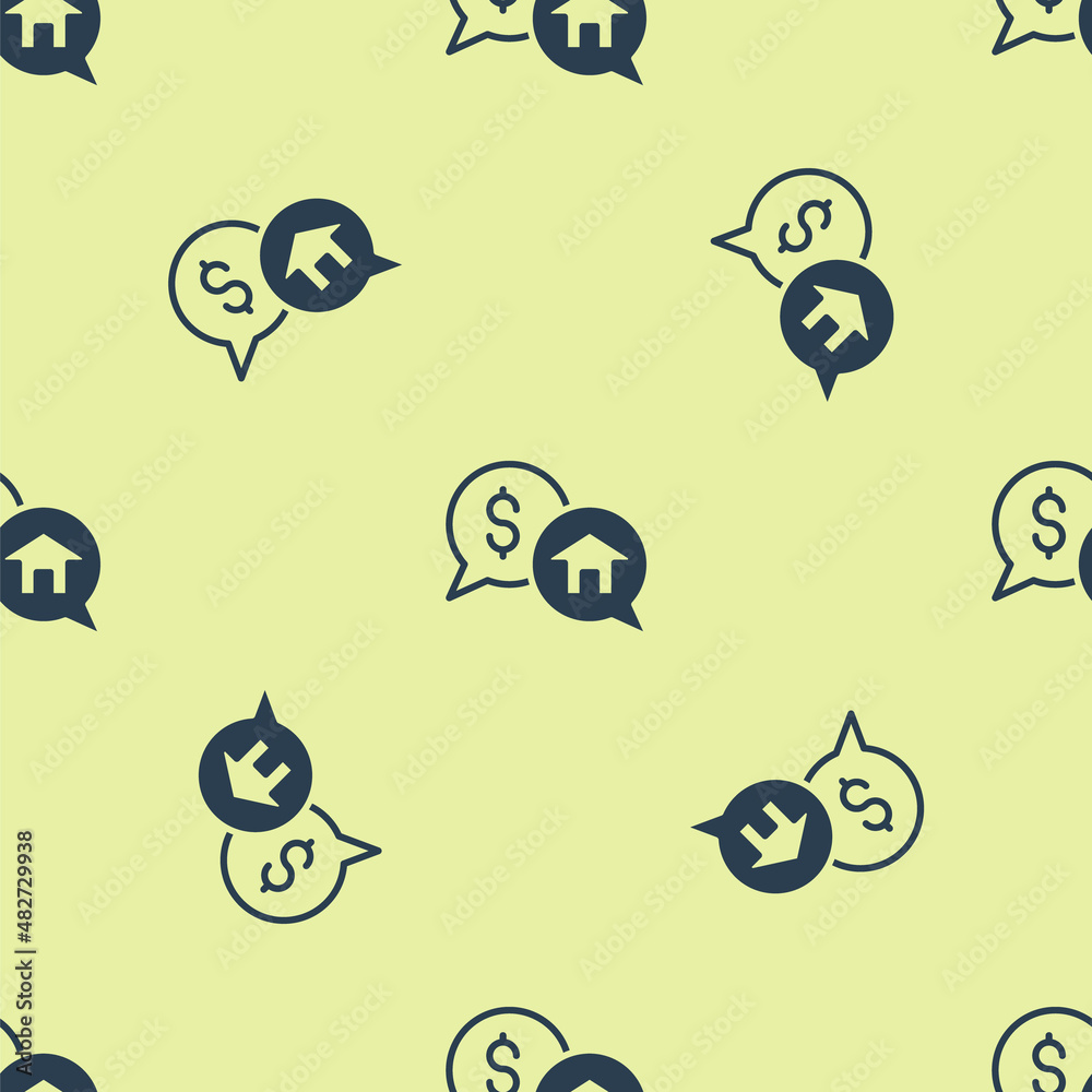 Blue Real estate business concept with speech bubbles icon isolated seamless pattern on yellow background. Vector