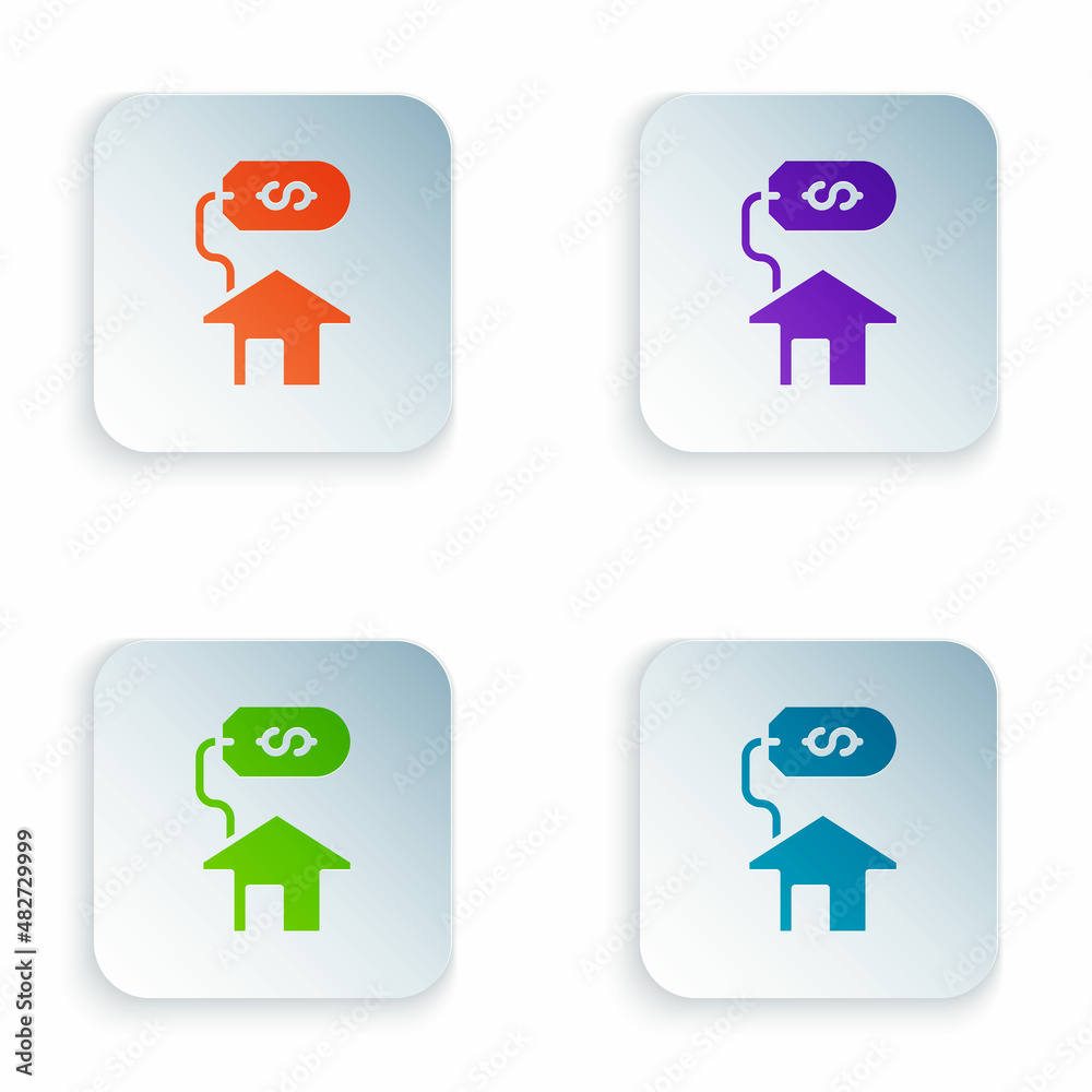 Color House with dollar symbol icon isolated on white background. Home and money. Real estate concept. Set colorful icons in square buttons. Vector Color House with dollar symbol icon isolated on white background. Home and money. Real estate concept. Set colorful icons in square buttons. Vector
