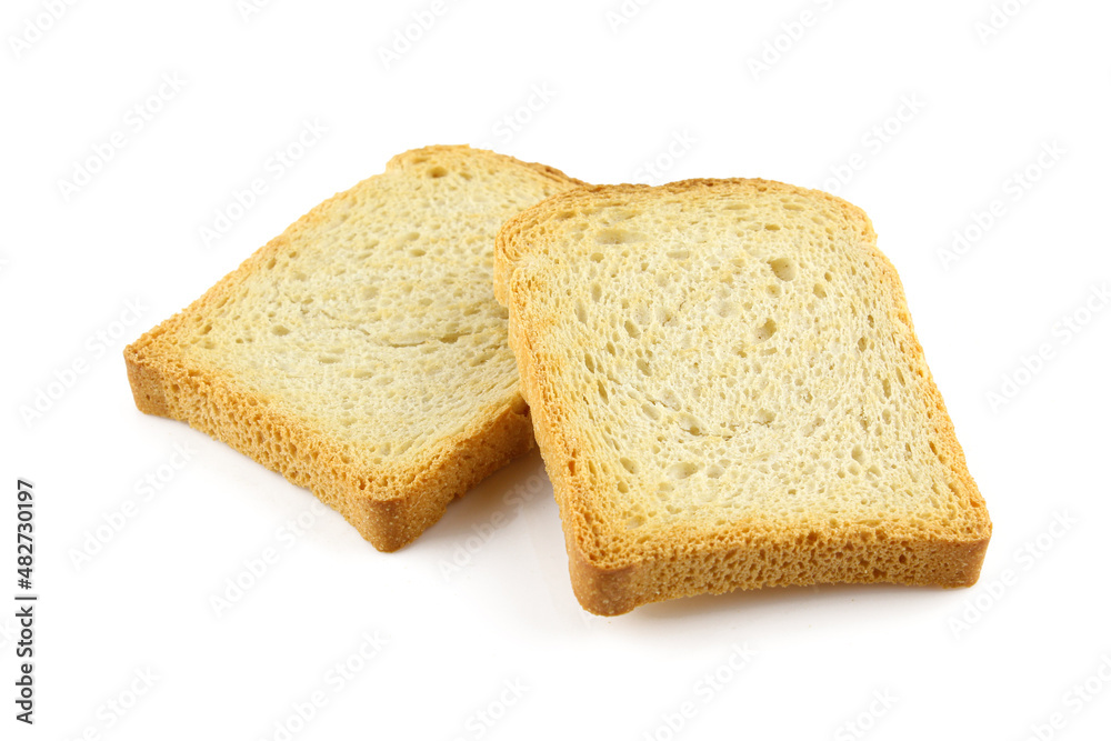 Two toasts isolated on white background. Bread slices Two toasts isolated on white background. Bread slices