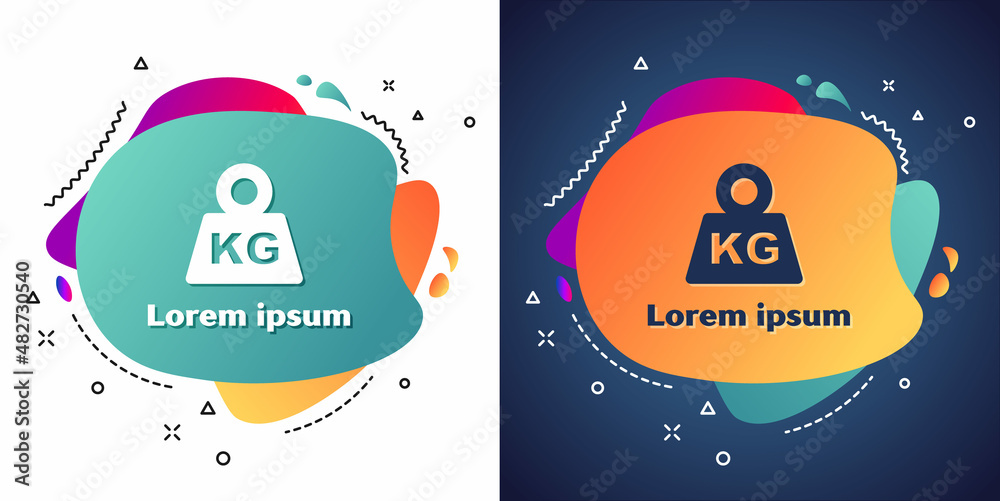 Naklejka premium White Weight icon isolated on white and blue background. Kilogram weight block for weight lifting and scale. Mass symbol. Abstract banner with liquid shapes. Vector