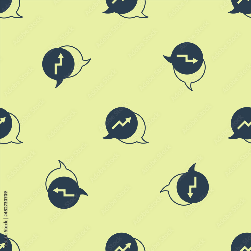 Blue Financial growth increase icon isolated seamless pattern on yellow background. Increasing revenue. Vector