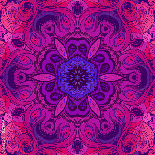 Floral traditional Indian paisley titled background. Seamless pattern for your design.