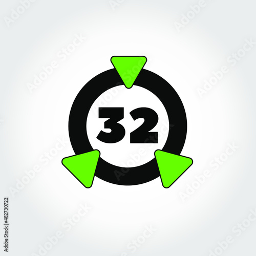 Ring icon with triangles and numeral 32 inside