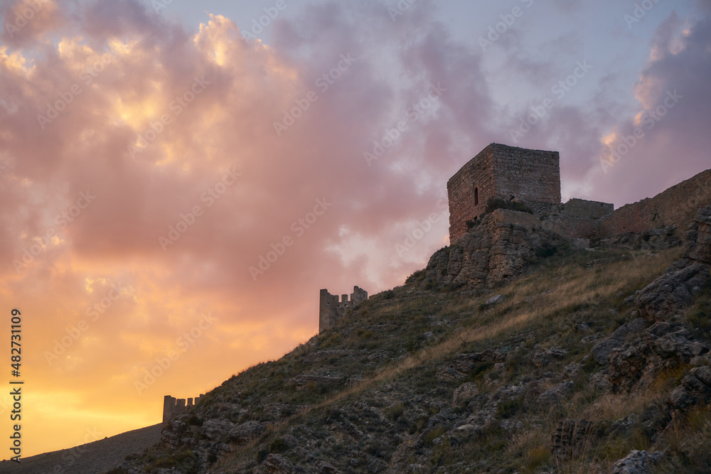 Beautiful scene of a colorful sky on high cliffs in Albarracin, Teruel province, Spain