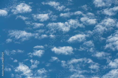 Puffy white clouds in blue sky
