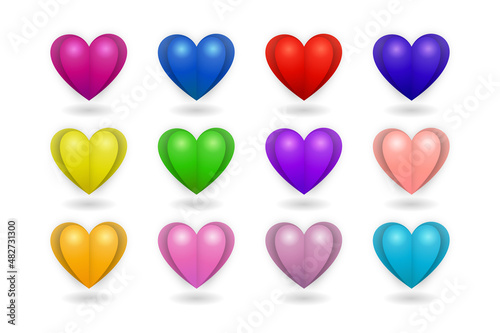 Set of 3D heart with various color style