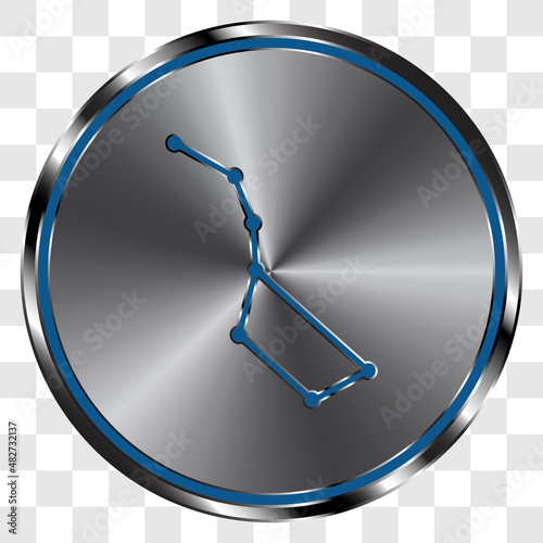 Big Dipper simple icon on metal round button. Transparent grid