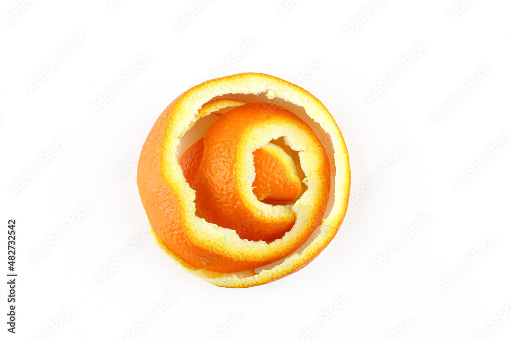 Spiral orange skin peel isolated on white background Spiral orange skin peel isolated on white background