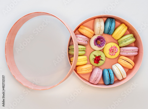 colorful macaroons on a black background