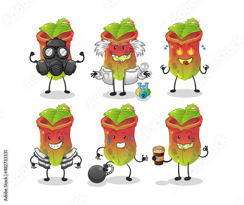 Nepenthes villain group character. cartoon mascot vector