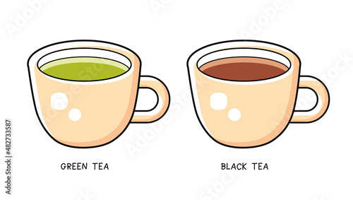Green and black tea cup isolated