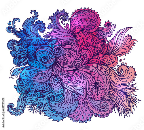 Vector colorful paisley texture with abstract flowers