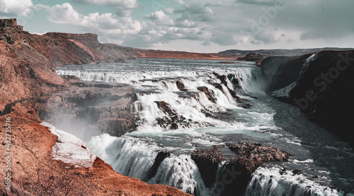 Landscape View of Gullfoss Waterfall in Iceland