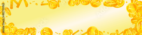 Swiss franc coins falling. Classy scattered CHF coins. Switzerland money. Powerful jackpot, wealth or success concept. Vector illustration.