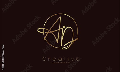 Initial AD Logo. hand drawn letter AD in circle with gold colour. usable for business. personal and company logos. vector illustration