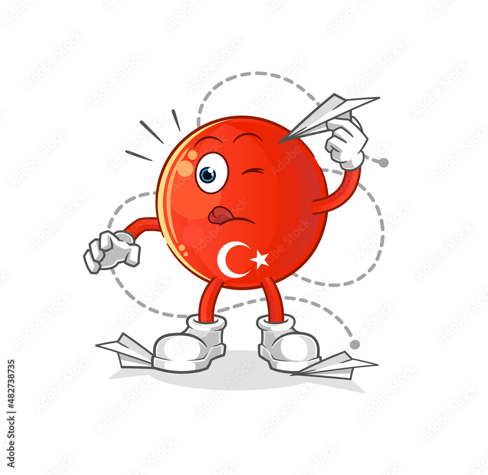Fototapeta premium turkish flag with paper plane character. cartoon mascot vector