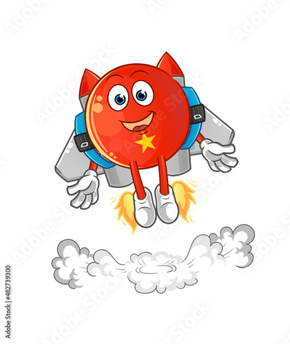vietnamese flag with jetpack mascot. cartoon vector