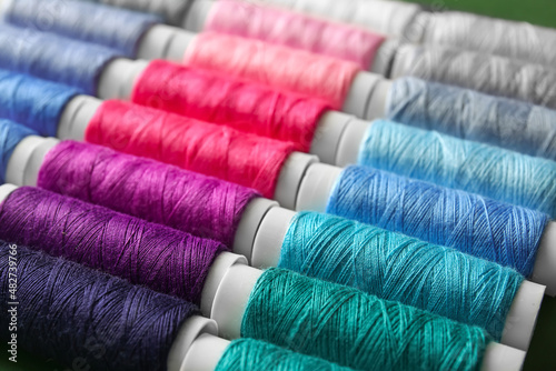 Closeup view of sewing threads