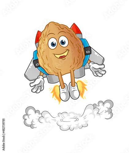 almond with jetpack mascot. cartoon vector