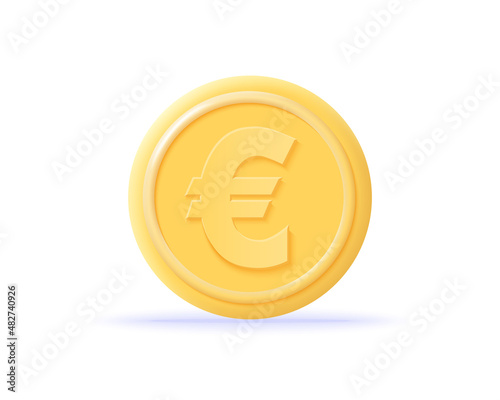 3D euro coin icon. Concept currency exchange, business financial investment and stock market investment. Money render. 3d realistic cash vector illustration