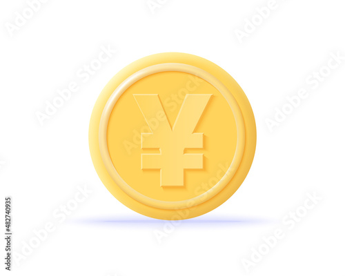 3D yen or yuan coin icon. Concept currency exchange, business financial investment and stock market investment. Money render. 3d realistic cash vector illustration