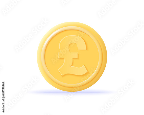 3D pound coin icon. Concept currency exchange, business financial investment and stock market investment. Money render. 3d realistic cash vector illustration
