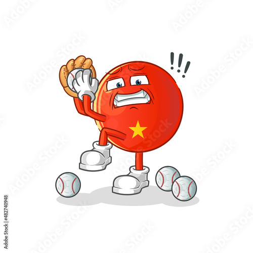 vietnamese flag baseball pitcher cartoon. cartoon mascot vector © dataimasu
