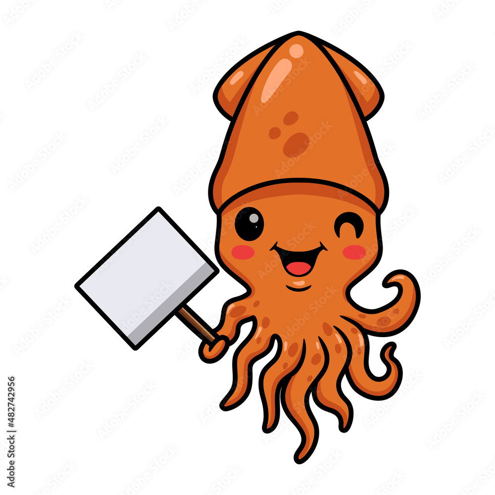 Cute little squid cartoon with blank plank sign Stock-Vektorgrafik | Adobe  Stock