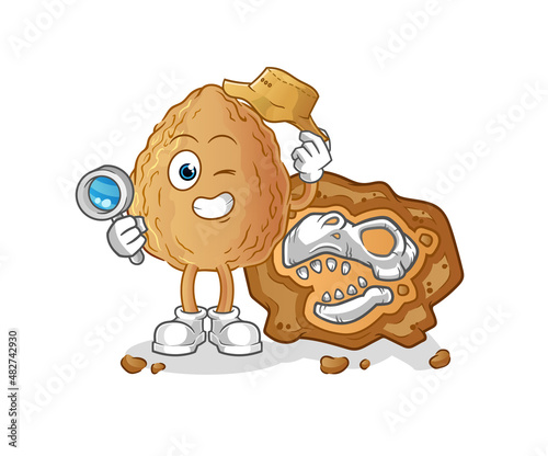 almond archaeologists with fossils mascot. cartoon vector