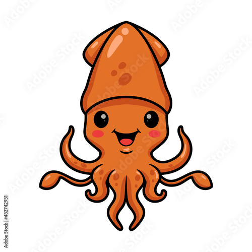 Cute little squid cartoon posing