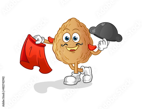 almond matador with red cloth illustration. character vector