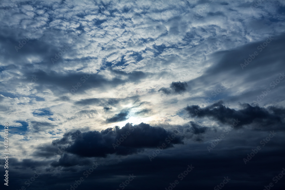 Dark sky with moonlight . Mystical midnight sky