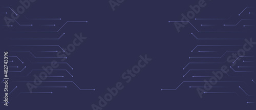 Vector abstract background on the theme of digital technology, future, cyberpunk. Dark blue background with very peri lines computer elements. Banner template design for web, copyspace.