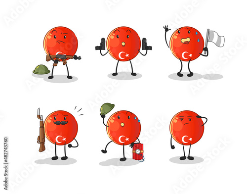 turkish flag troops character. cartoon mascot vector