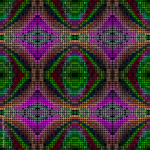Tapestry style colorful houndstooth seamless pattern. Embroidery ornamental zigzag lines background. Repeat textured hound tooth backdrop. Geometric tribal ethnic embroidered ornaments. Zig zag lines