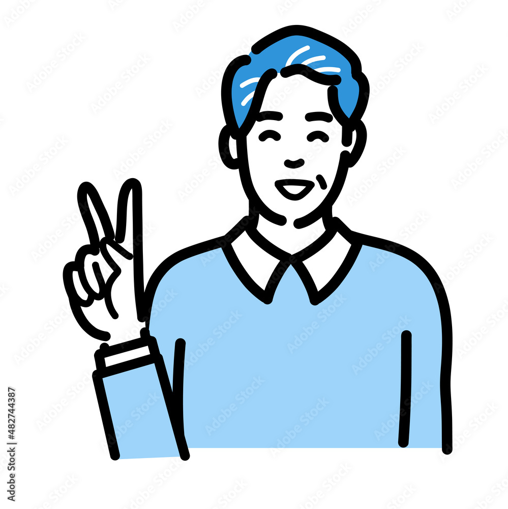 笑顔でピースサインをしている中年男性
笑顔でピースサインをしている中年男性