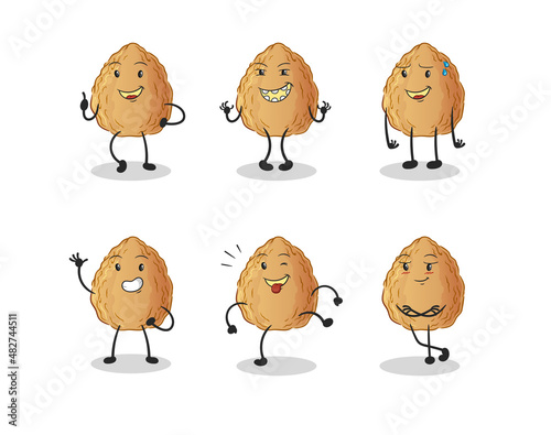 almond happy set character. cartoon mascot vector